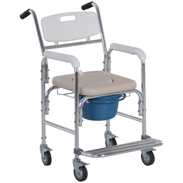 HOMCOM Sedia a Rotelle Impermeabile con WC  Vaso Rimovibile per Anziani/Disabili