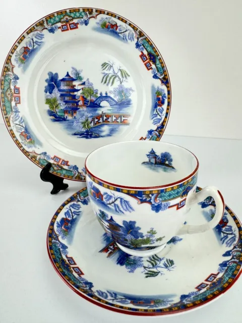 Vintage ROYAL ALBERT Crown China Blue Oriental 5018  - Trio Tea Cup & Saucer Set