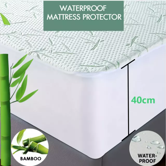 Bamboo Mattress Bed Matress Protector Cover 100% Waterproof King Queen Double