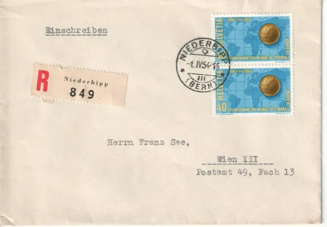 World Championship Football Cup 1954 Switzerland registered letter Niederbipp