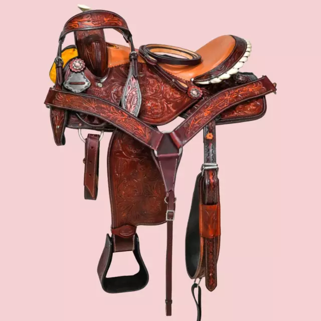 Barrel Racing Western Trail Horse Saddle Tack Premium Leather Tooled Size 10-18