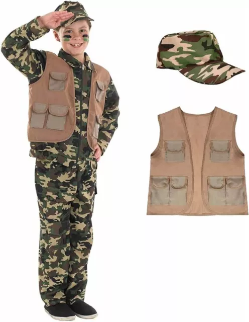 Boys Army Costume S - XL Kids Children Soldier Military Uniform Halloween