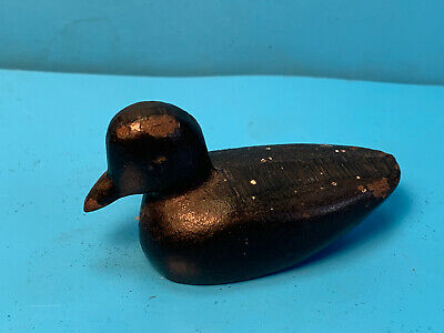 Old Vtg Collectible Cast Iron Painted Black Duck Figurine Statue Paperweight