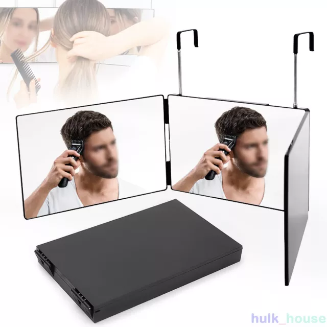 3 Way Trifold Mirror 360° Barber Mirror Adjustable Brackets Hanging Self Mirror