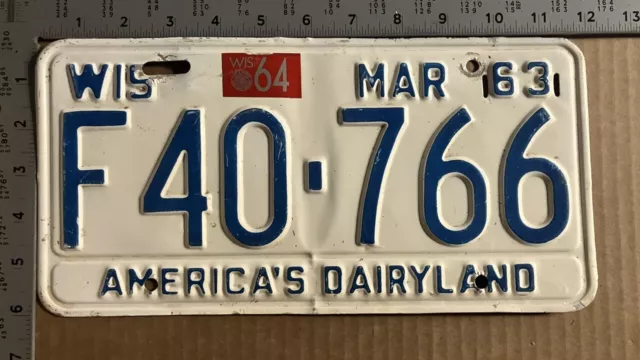 1963 Wisconsin license plate F40-766 YOM DMV Ford Chevy Dodge 10110