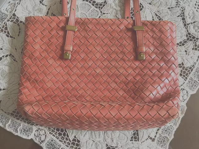 BOTTEGA VENETA Intrecciato Shoulder Bag Tote Bag Salmon Pink Leather