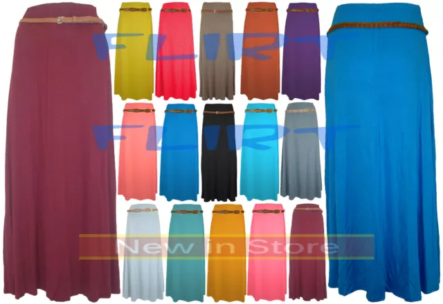 Long Gypsy Maxi Skirt Belted Jersey Sexy Shakira Casual Skirts UK Womens Ladies 2