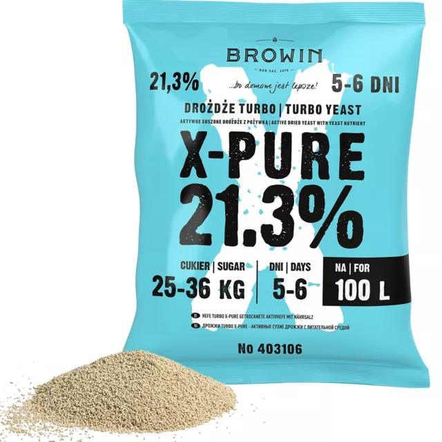 "Browin" Lievito Turbo X-Pure per 100 Litri | 21,3% Alcol in 12 Giorni!