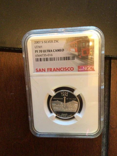 2007s silver Utah PF70 NGC state quarter trolley core
