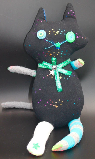 "Crabby Nebula" Kitty Soft Sculpture handmade Art Doll with a charm collar