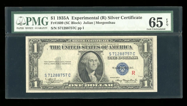 DBR 1935-A $1 Silver Gem Experimental (R) Fr. 1609 PMG 65 EPQ Serial S71288757C