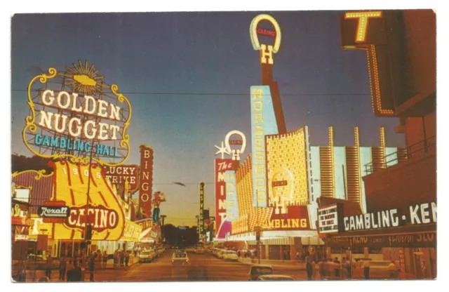 Vintage Las Vegas Nevada Golden Nugget Horseshoe Casino Hotel Postcard NEAT CARS