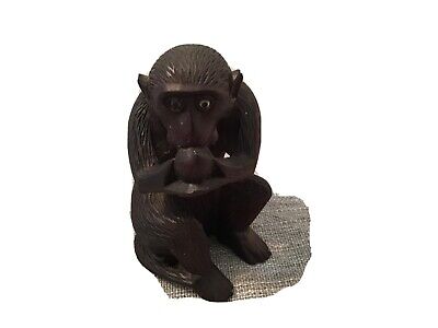 Old Vintage Hand Carved Tribal Folk Art Monkey Wood Carving Carved Statue Chimp