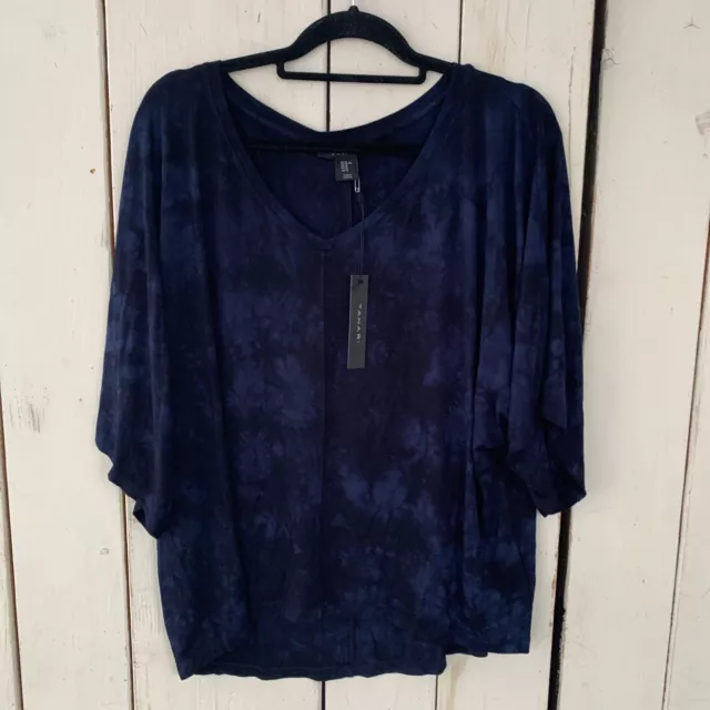 Tahari Blouse Womens XL Tie Dye Black Blue Rayon Spandex Wide Sleeves NWT