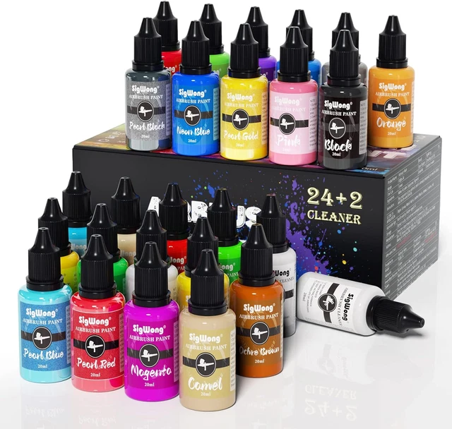 Set di vernici per aerografo, vernice per aerografo a colori 24 x 20 ml con 2 pulitori per aerografi, a