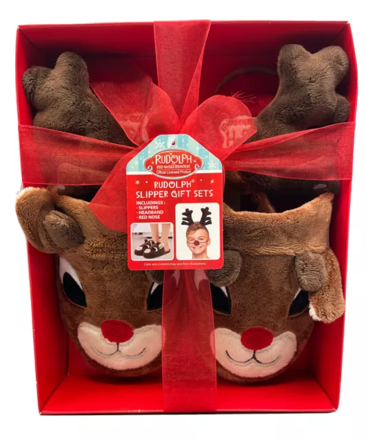 Dandee Rudolph The Red Nose Reindeer Slipper Head Band Nose Gift Set Adult 7-8