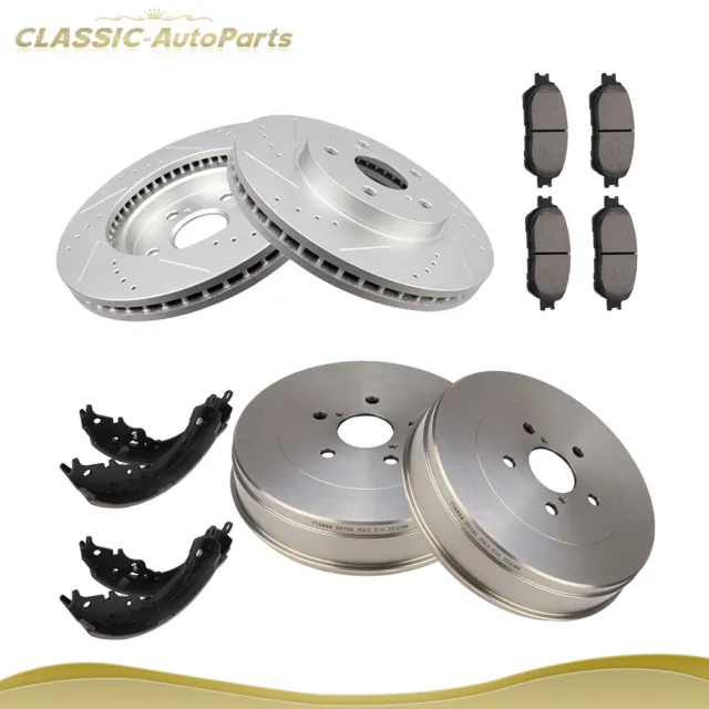 Front Drill Slot Brake Rotors Pads Rear Brake Drums Shoe For 04-10 Toyota Sienna