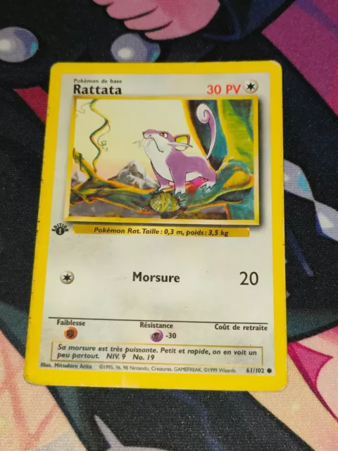 Carte Pokemon RATTATA 61/102 Set de Base Wizards EDITION 1 FR