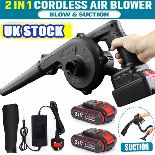 21V Electric Cordless Garden Leaf Air Blower Suction Vacuum Snow Dust +2 Battery