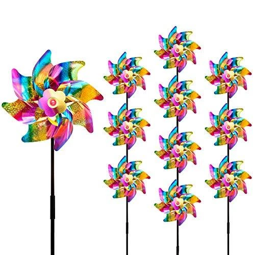 10-Pack Sparkly Reflective Pinwheels, Pin Wheel Holographic Spinners Whirl Re...