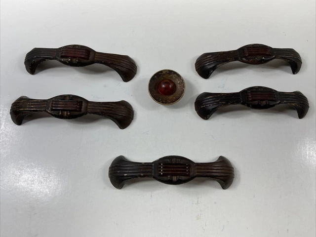 5 Vintage Metal Ornate Drawer Pulls Handles 1 Knob