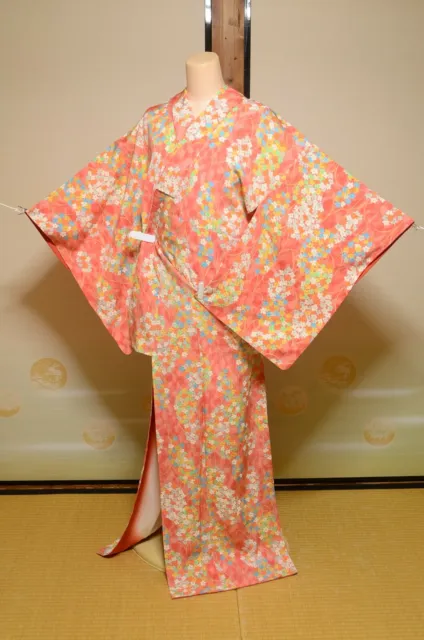 Japanese vintage Silk Kimono Komon Women Robe 157cm /1099