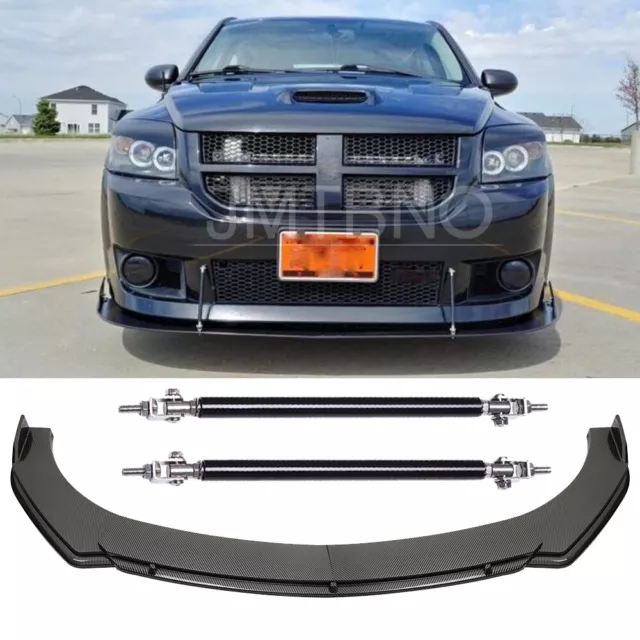 For Dodge Caliber SRT Carbon Fiber Front Bumper Lip Spoiler Splitter + Strut Rod