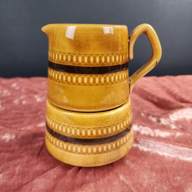 Vintage 1970 Sadler Brown Striped Milk Jug or Creamer & Sugar Bowl