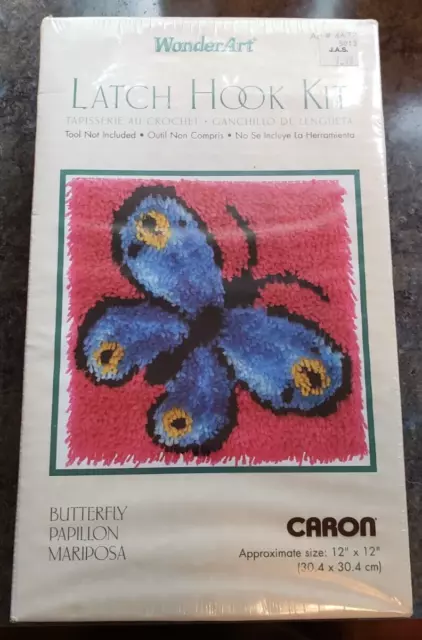 WonderArt Latch Hook Kit Caron 12x12 Butterfly...SEALED