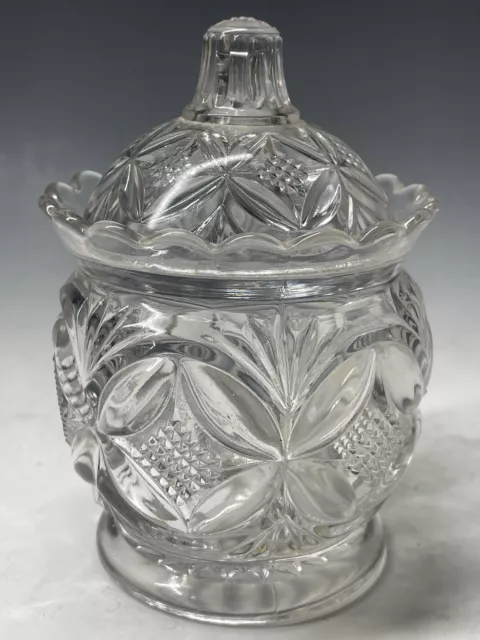 Antique Westmoreland EAPG 1897 Pillow Sunburst Pressed Glass Sugar Jar Lidded