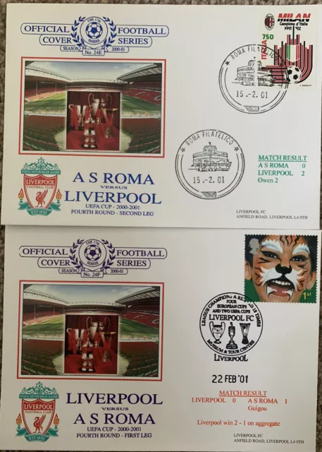 Liverpool V As Roma Uefa Cup 2001 Both Legs Dawn First Day Covers