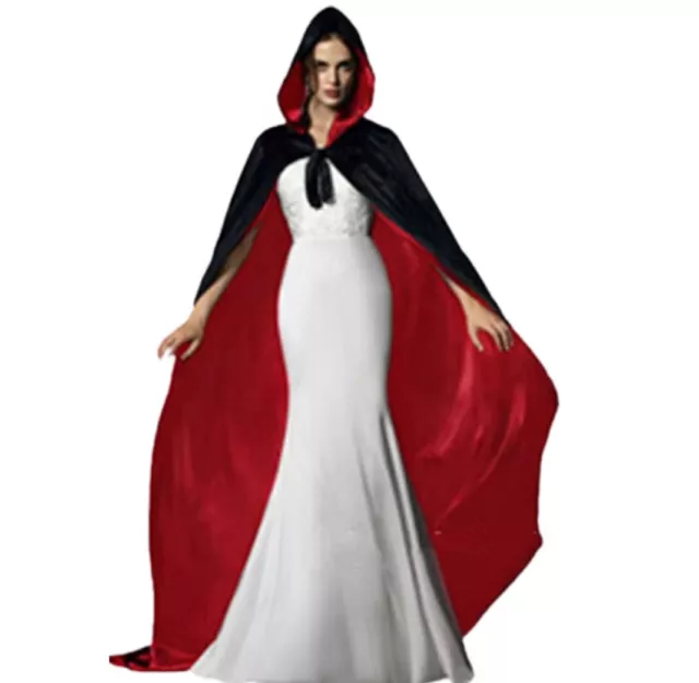 Hooded Cloak Black Velvet Red Satin Lining Halloween Medieval Reenactment Cape