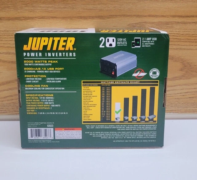 Jupiter 1000w Continuous/ 2000w Peak Power Inverter (63523) BRAND NEW