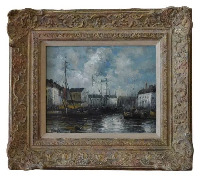 Beautiful Original Oil Painting Continental Harbour Scene 20th Century Fine Art