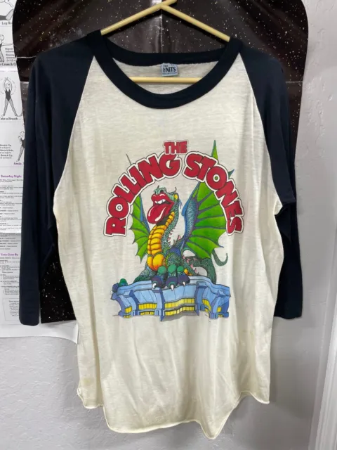 Vintage 1981 Rolling Stones Los Angeles Tour Raglan Jersey Shirt XL The Knits