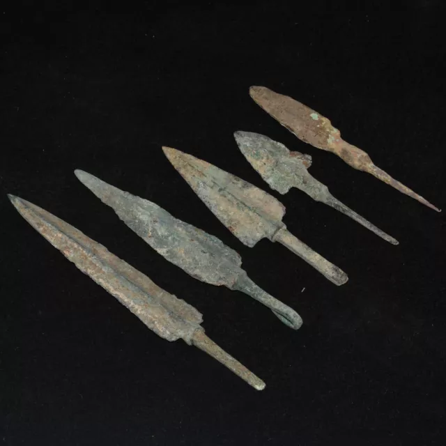 5 Ancient Near Eastern Luristan Bronze Spear Heads Arrowheads Circa 1200-800 BC 2