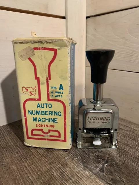 VTG Lightning Auto Numbering Machine Type A 6 Wheels 7 Action With Original Box