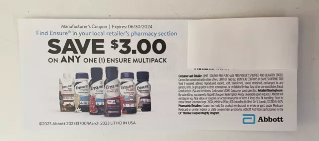 Lot 14 ENSURE Nutrition Shake Abbott Save $3 On One Multipack Coupon 6/30/2024