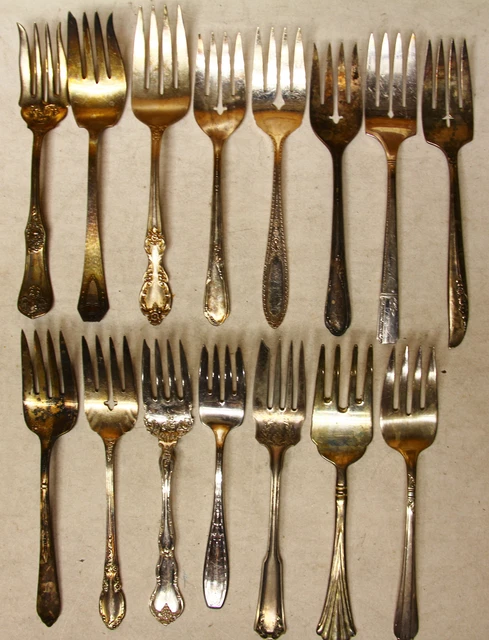 15 PC MEAT FORK SERVING Flatware SILVERPLATE LOT VINTAGE CRAFT REUSE REPURPOSE