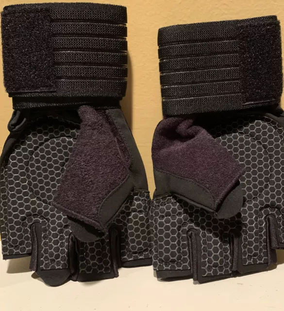 BREATHABLE WEIGHT LIFTING FINGERLESS WORKOUT GYM GLOVES BLACK Size L