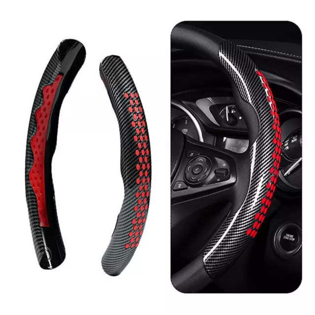 2X Carbon Fiber Car Steering Wheel Booster Cover NonSlip Accessory Universal Red