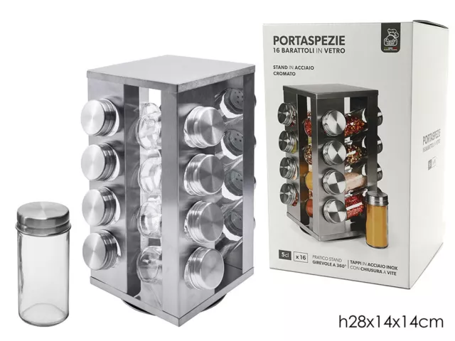 Portaspezie Girevole A 360°, Con 18 Barattoli Di Vetro, Etichette E Penna - Organizza Le Spezie In Cucina
