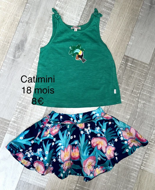 Ensemble été Bébé Fille Catimini 18 Mois - T-shirt + Jupe Verte En Coton - Occasion Très Bon état