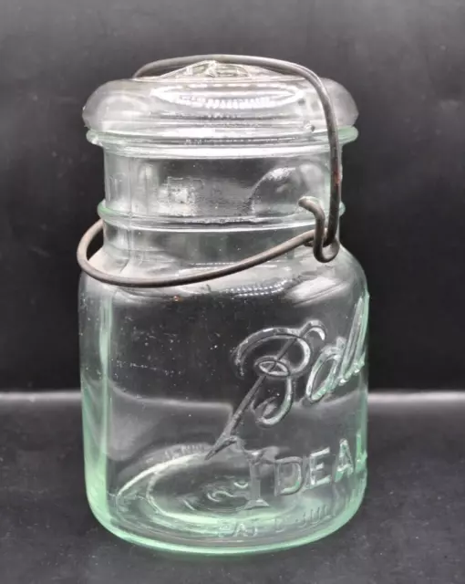 Vintage Ball Ideal Mason Quart Jar With Clear Glass Lid And Wire Bale No. 1 3