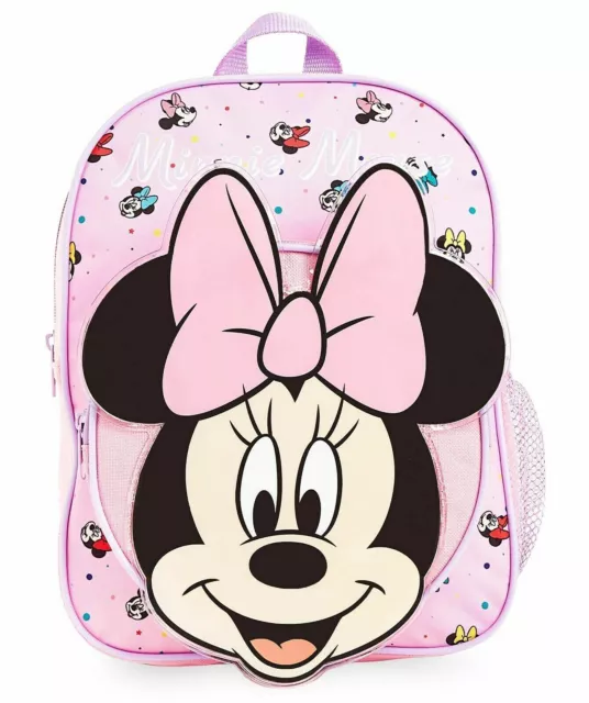 Disney Minnie Mouse Pink Backpack with 3D Design Front Pocket for Girls