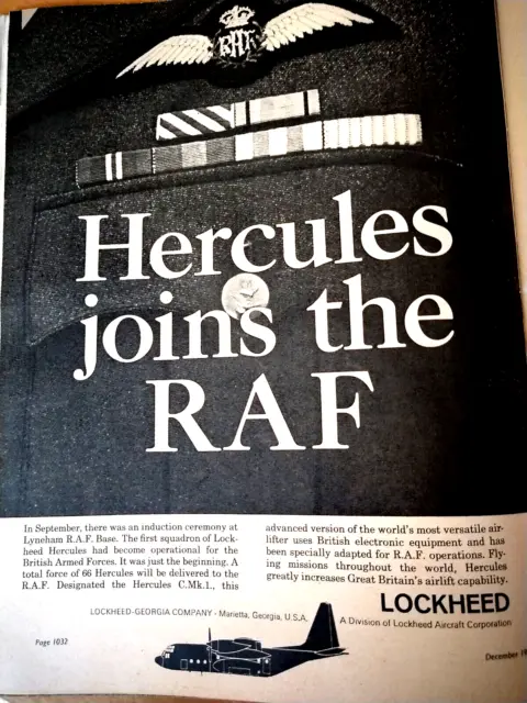 1967 Original Print Advert Ad : Lockheed Hercules Joins The Raf C. Mk 1  C-130