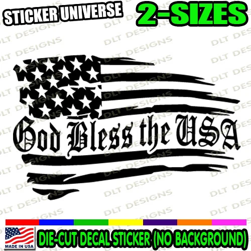 God Bless the USA Distressed Flag Car Window Decal Bumper Sticker U.S. Vet 1100