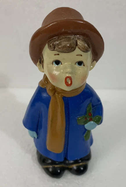 Vintage Singing Caroler Boy  Blue Coat Christmas  Figurine Holiday