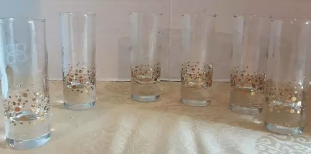 Set of 6 Baileys Irish Cream Etched Logo Gold Confetti 4" Tall Shot Glasses