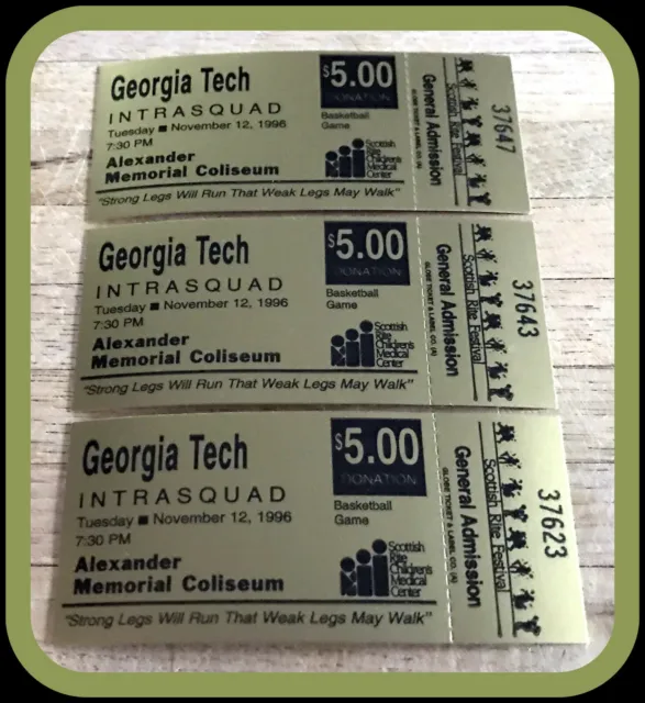 Lot Of 3 1996 Georgia Tech Yellow Jackets Intrasquad Basketball Tickets